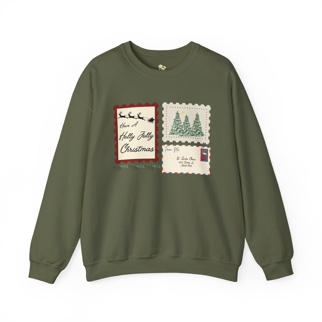 Holly Jolly Christmas Postcard Crewneck Sweatshirt