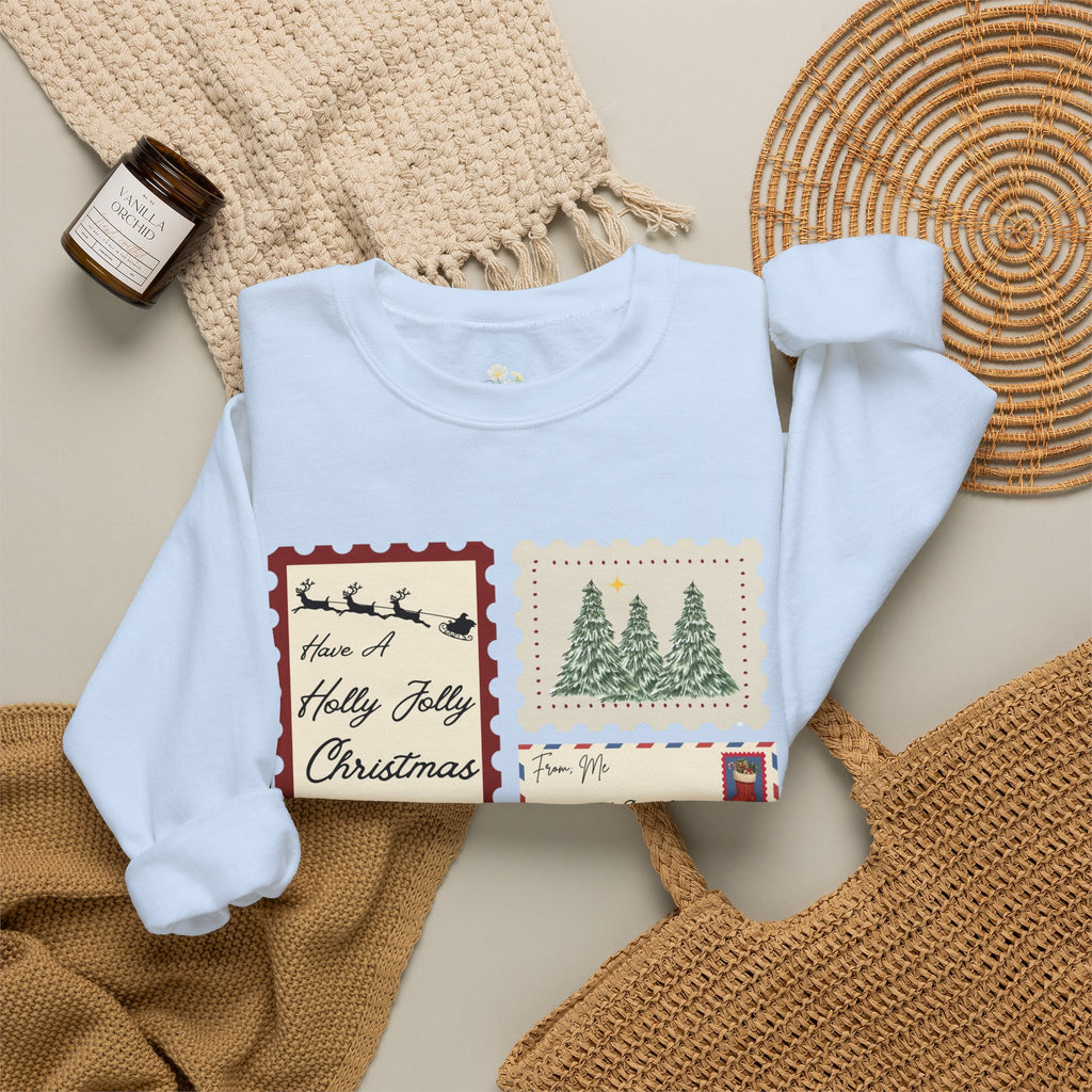 Holly Jolly Christmas Postcard Crewneck Sweatshirt
