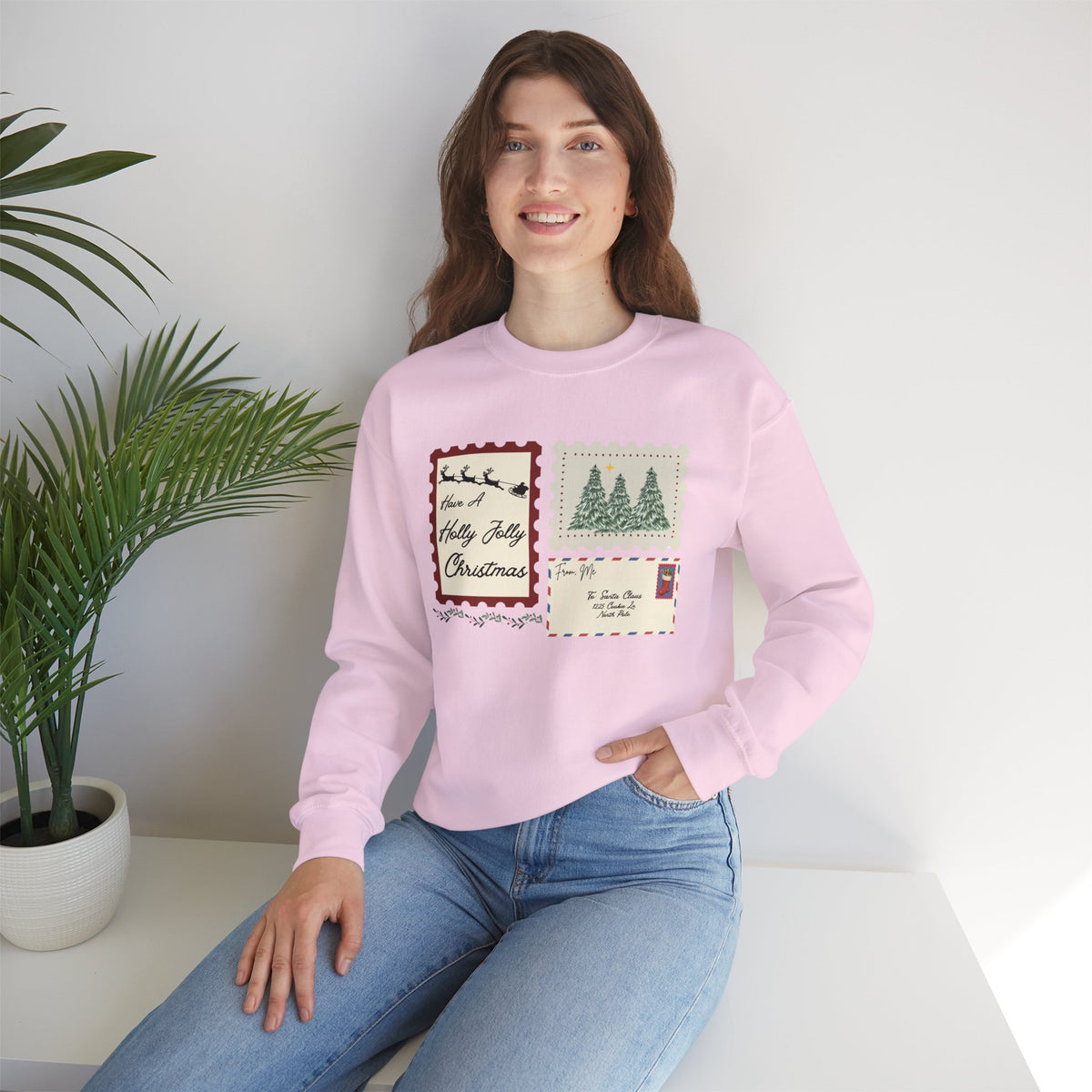 Holly Jolly Christmas Postcard Crewneck Sweatshirt