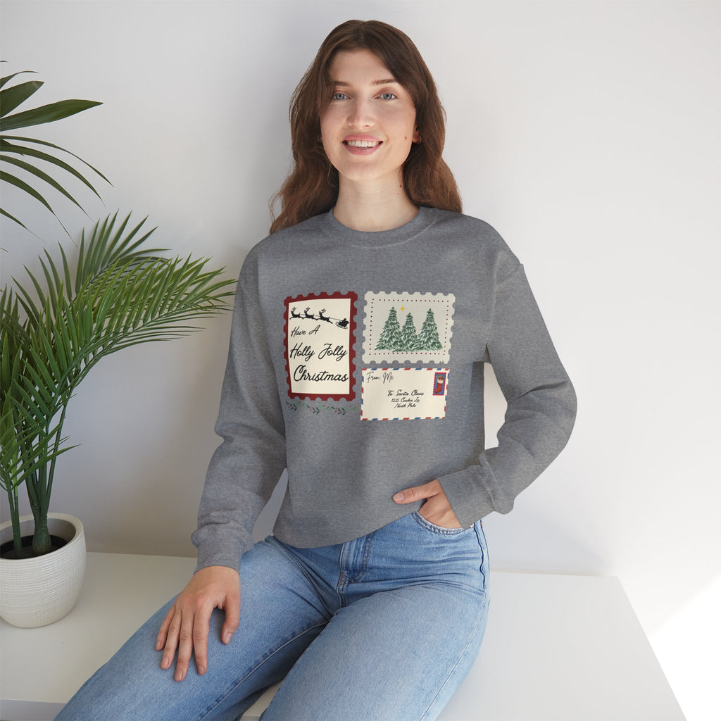 Holly Jolly Christmas Postcard Crewneck Sweatshirt