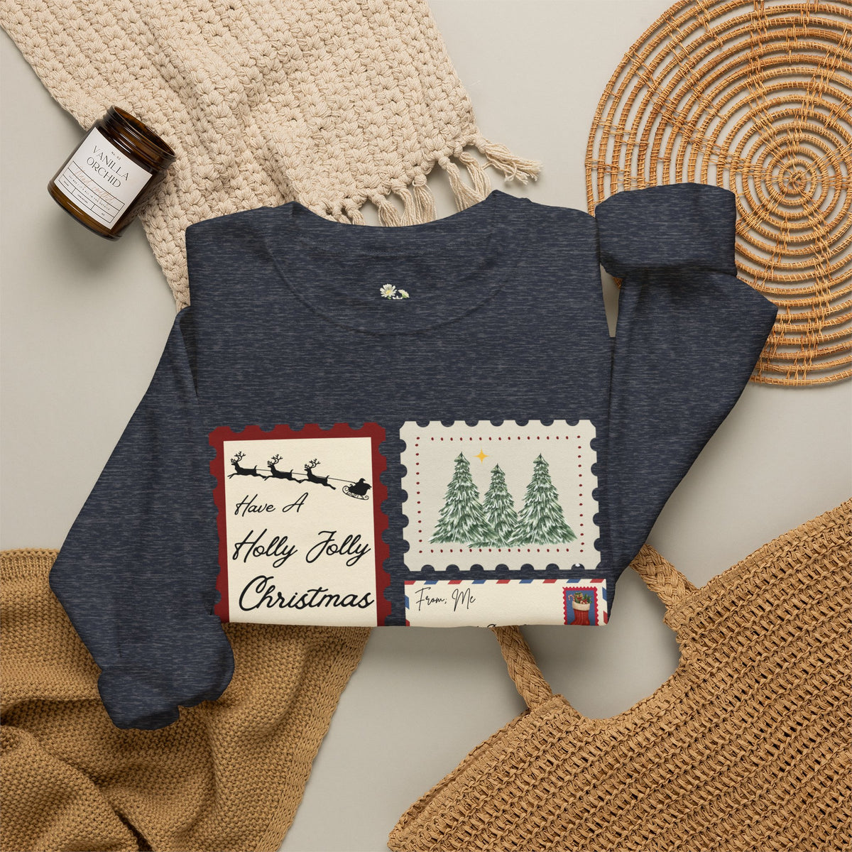Holly Jolly Christmas Postcard Crewneck Sweatshirt