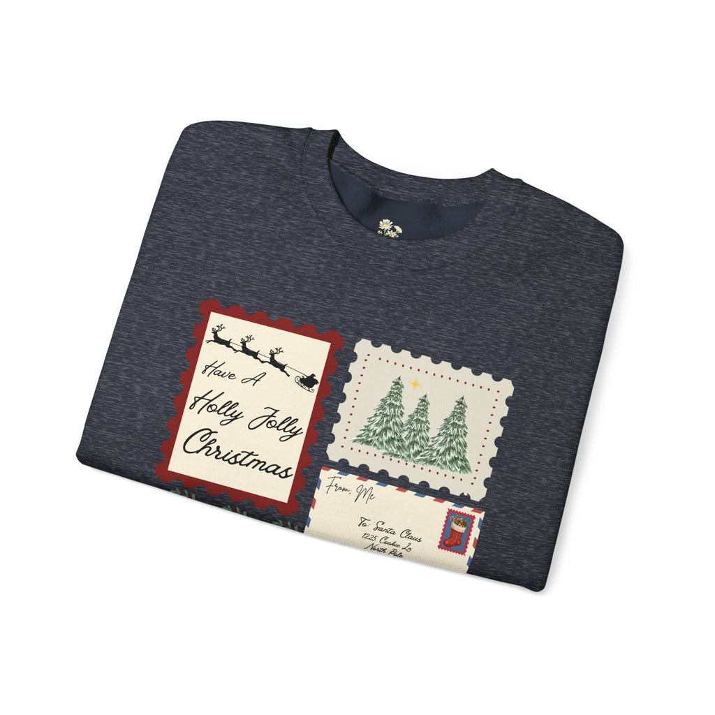 Holly Jolly Christmas Postcard Crewneck Sweatshirt