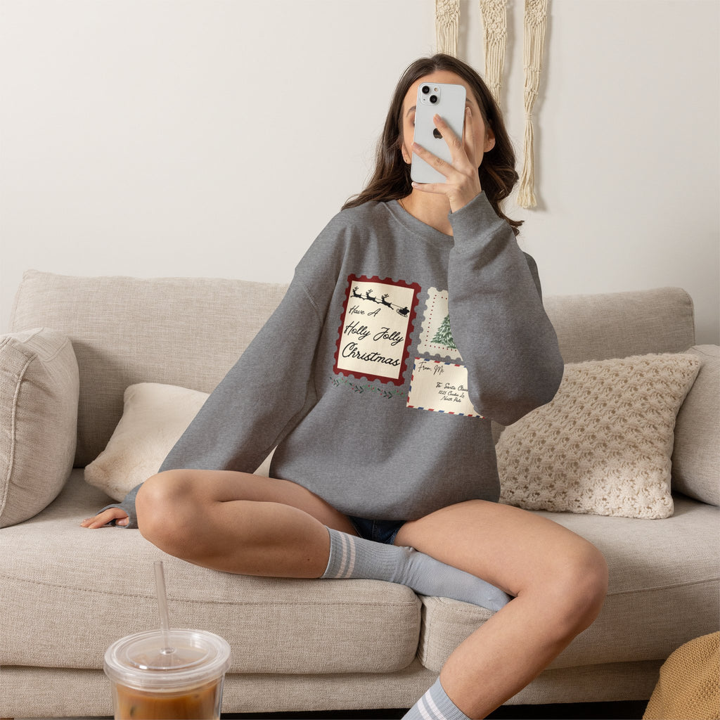 Holly Jolly Christmas Postcard Crewneck Sweatshirt