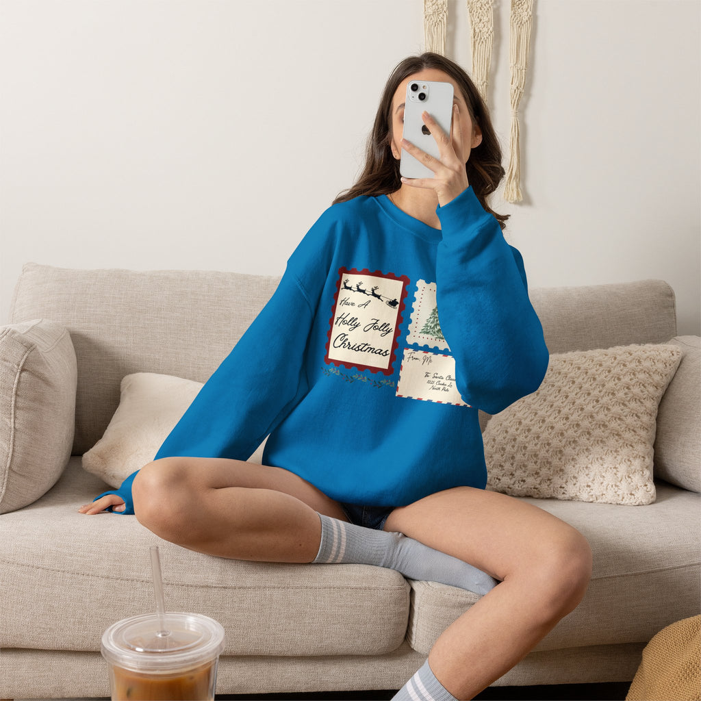 Holly Jolly Christmas Postcard Crewneck Sweatshirt