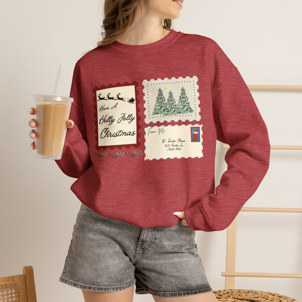 Holly Jolly Christmas Postcard Crewneck Sweatshirt