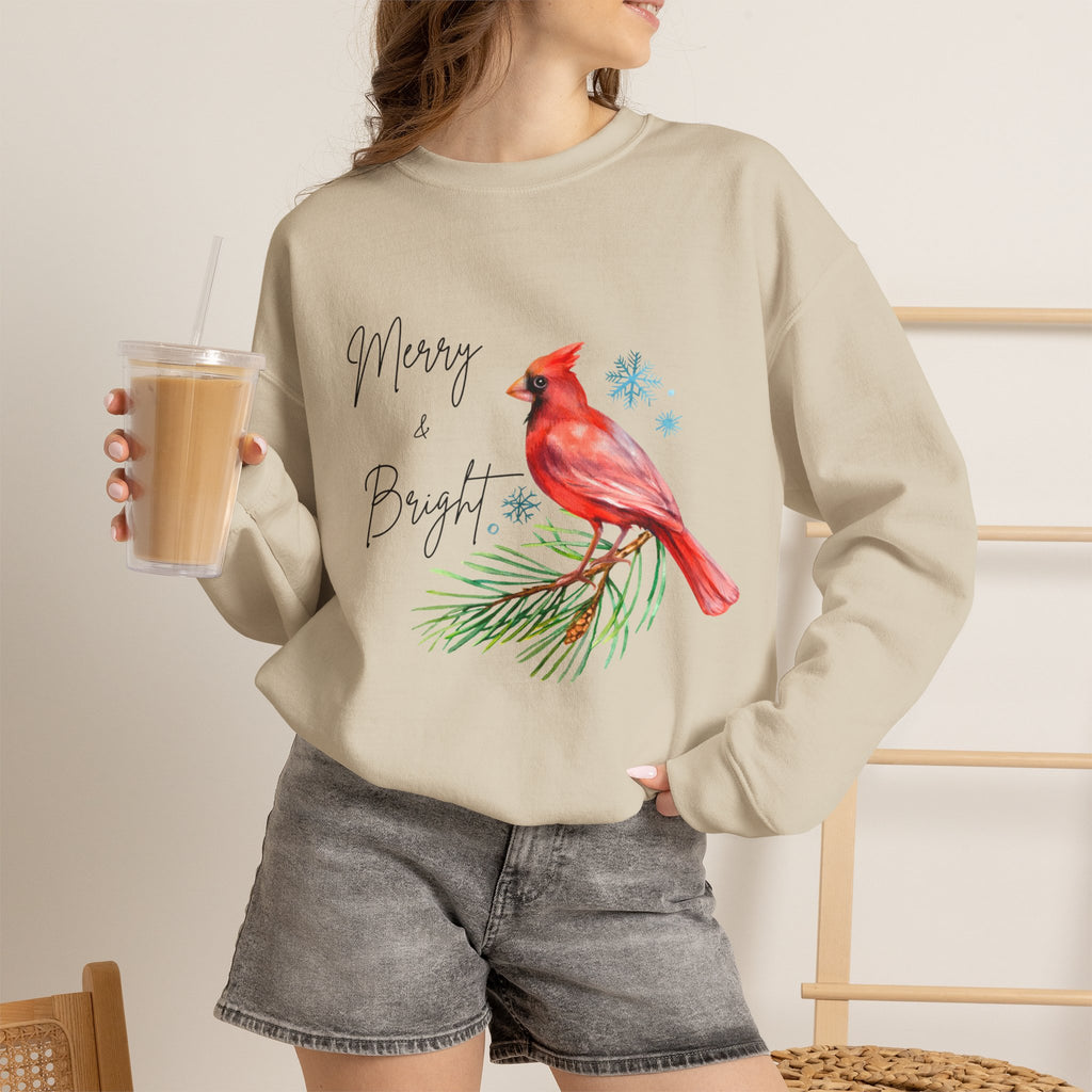 'Merry and Bright' Cardinal Sweatshirt Christmas Graphic Sweatshirt