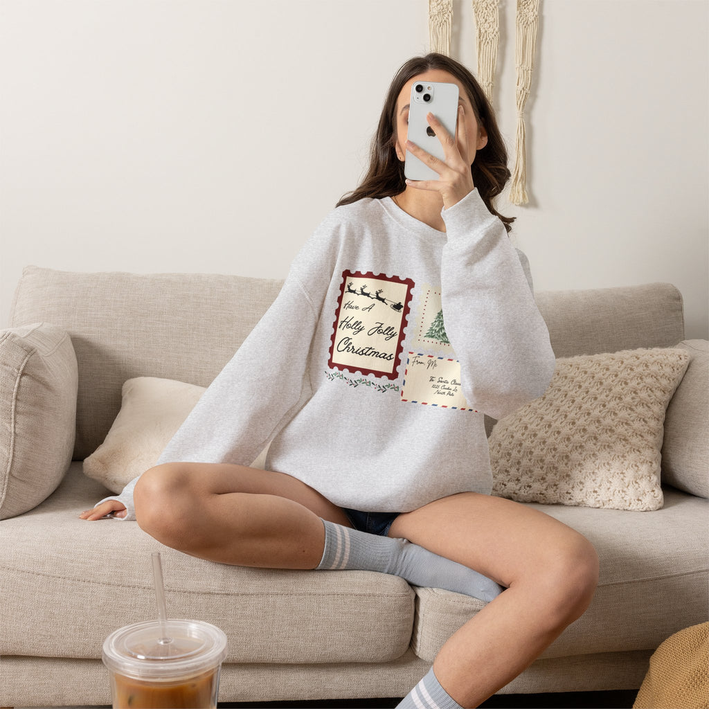 Holly Jolly Christmas Postcard Crewneck Sweatshirt