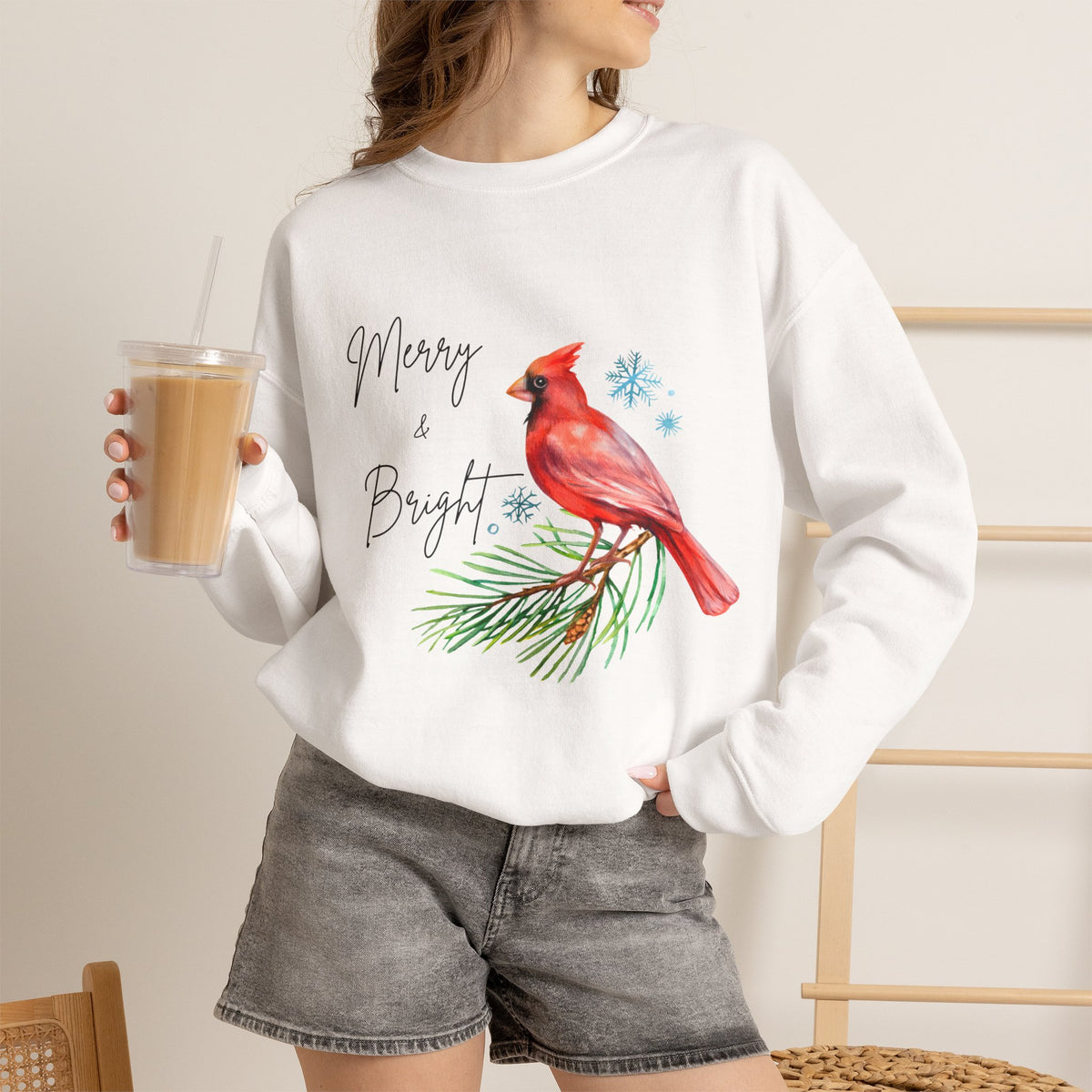 Merry and Bright Cardinal Christmas Sweatshirt
