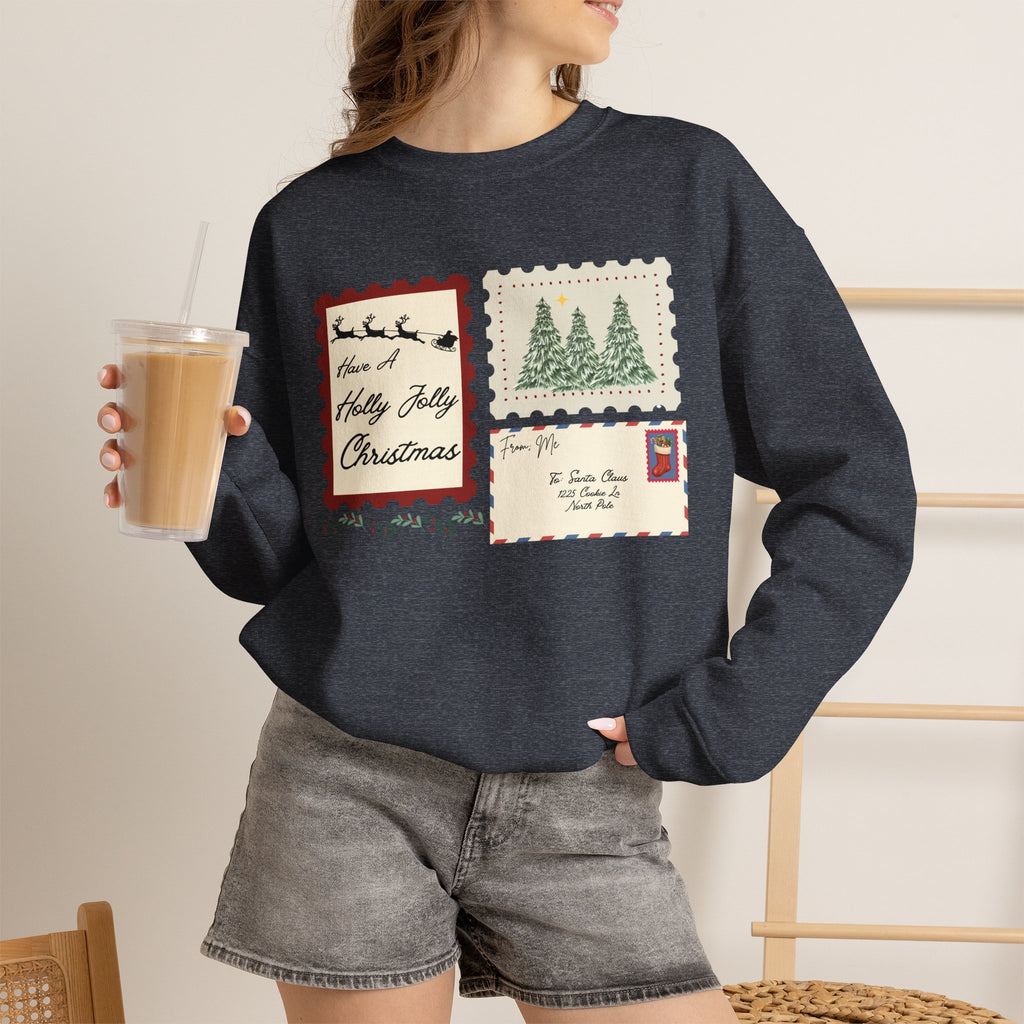 Holly Jolly Christmas Postcard Crewneck Sweatshirt