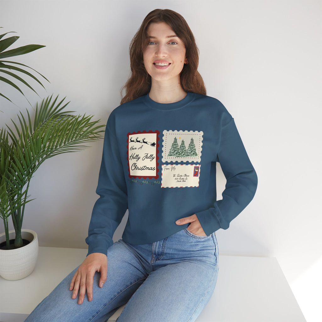 Holly Jolly Christmas Postcard Crewneck Sweatshirt