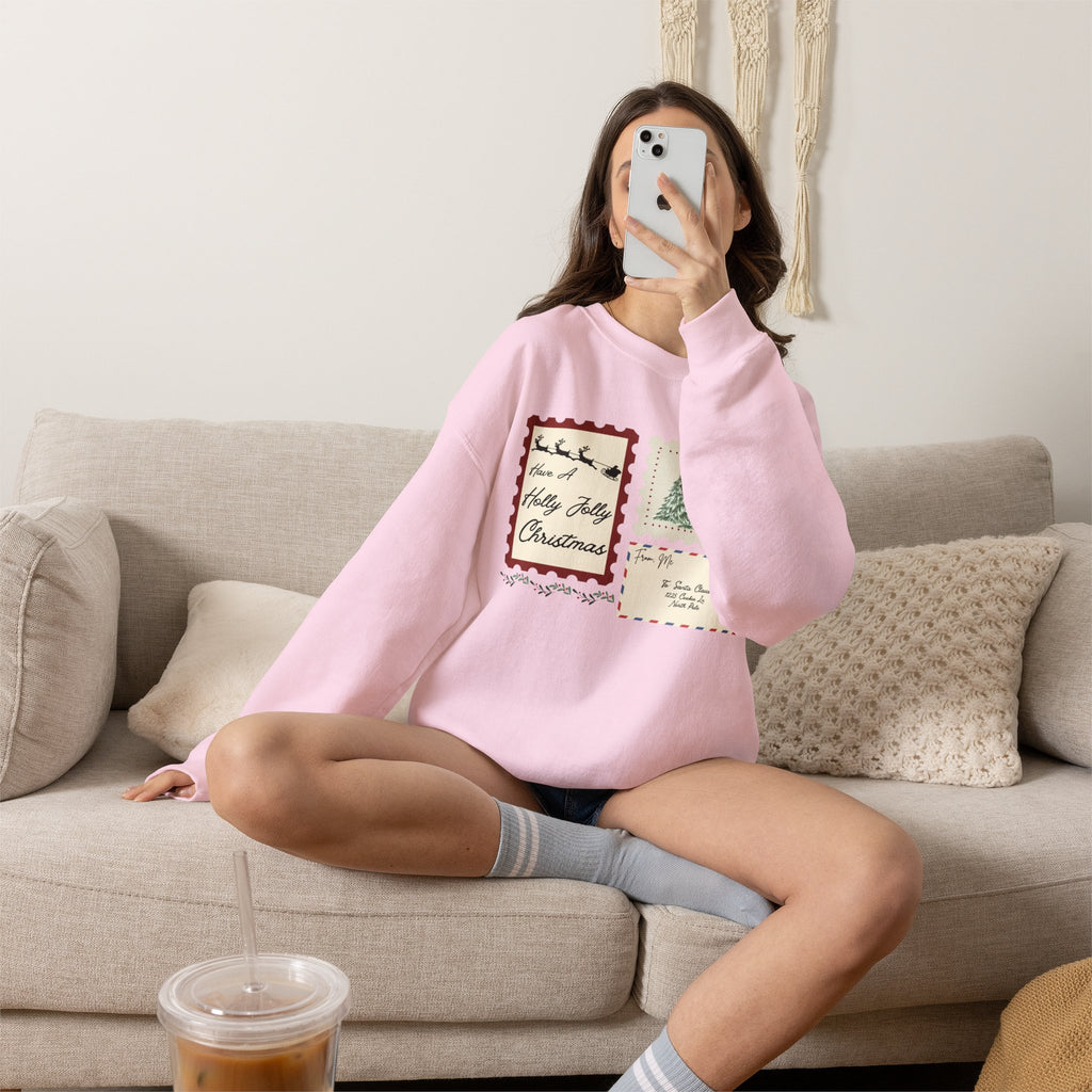 Holly Jolly Christmas Postcard Crewneck Sweatshirt