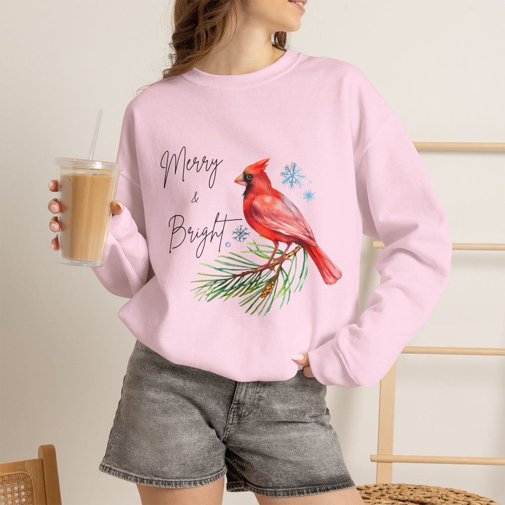 'Merry and Bright' Cardinal Sweatshirt Christmas Graphic Sweatshirt