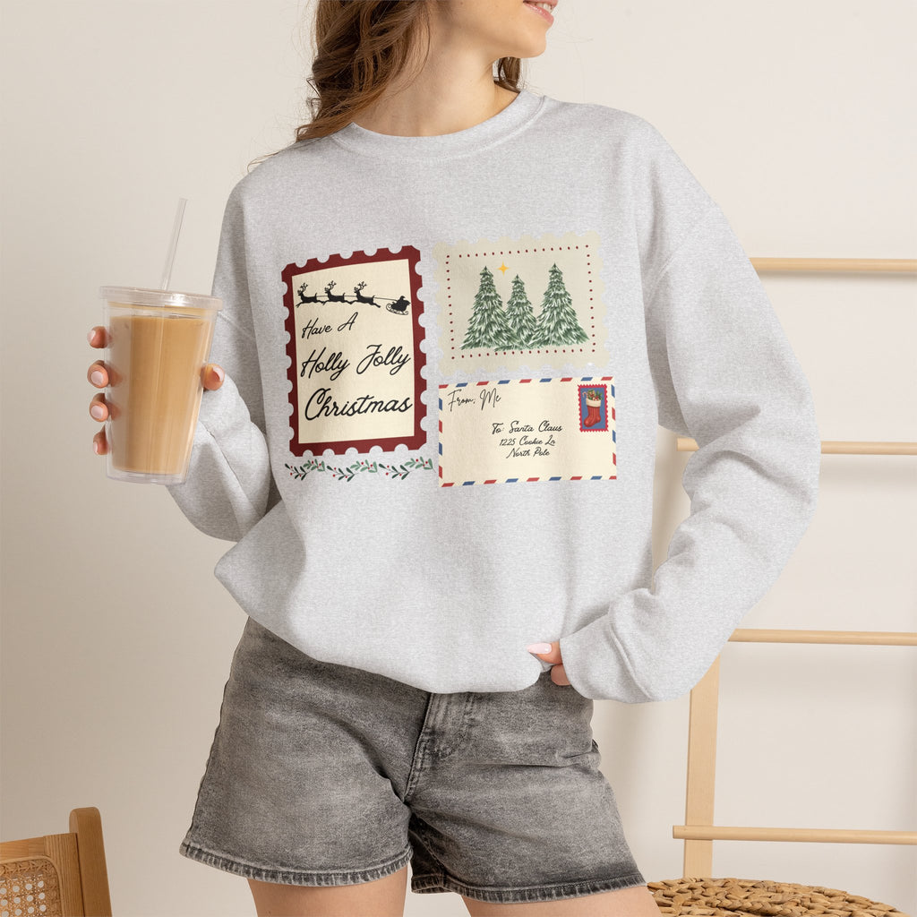 Holly Jolly Christmas Postcard Crewneck Sweatshirt