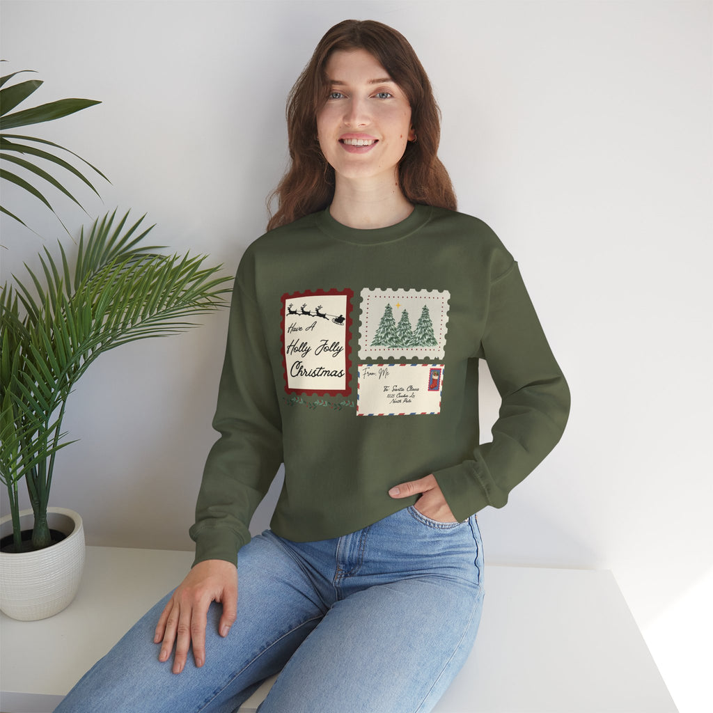 Holly Jolly Christmas Postcard Crewneck Sweatshirt