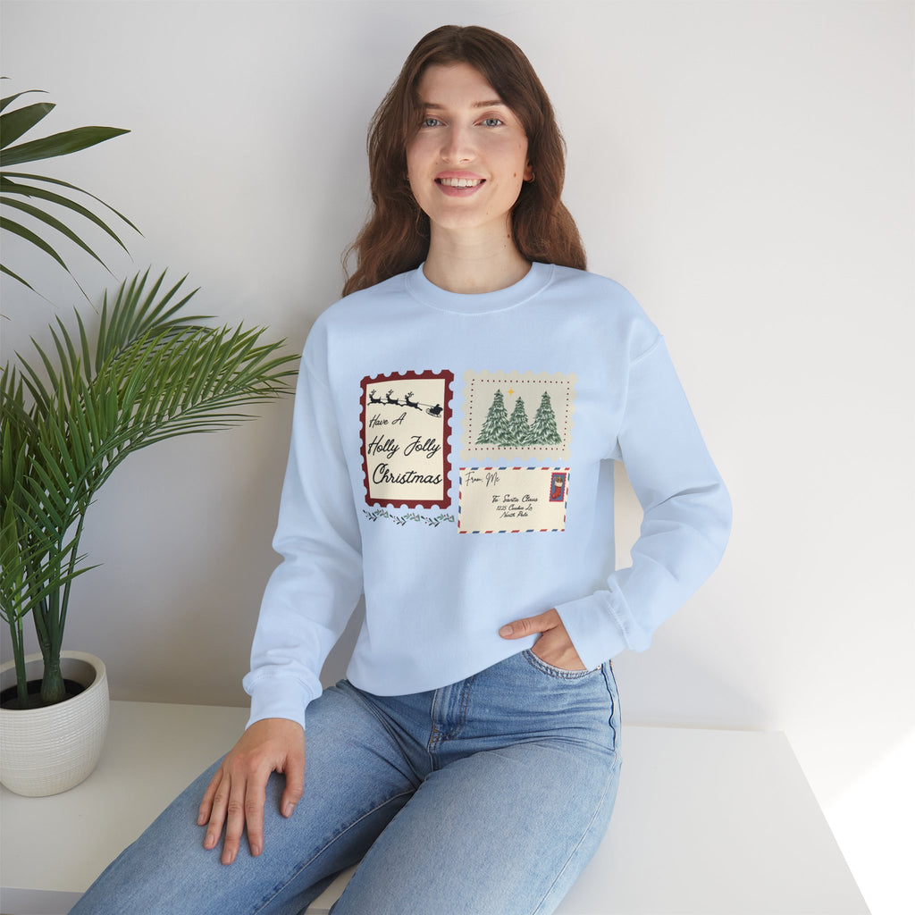 Holly Jolly Christmas Postcard Crewneck Sweatshirt