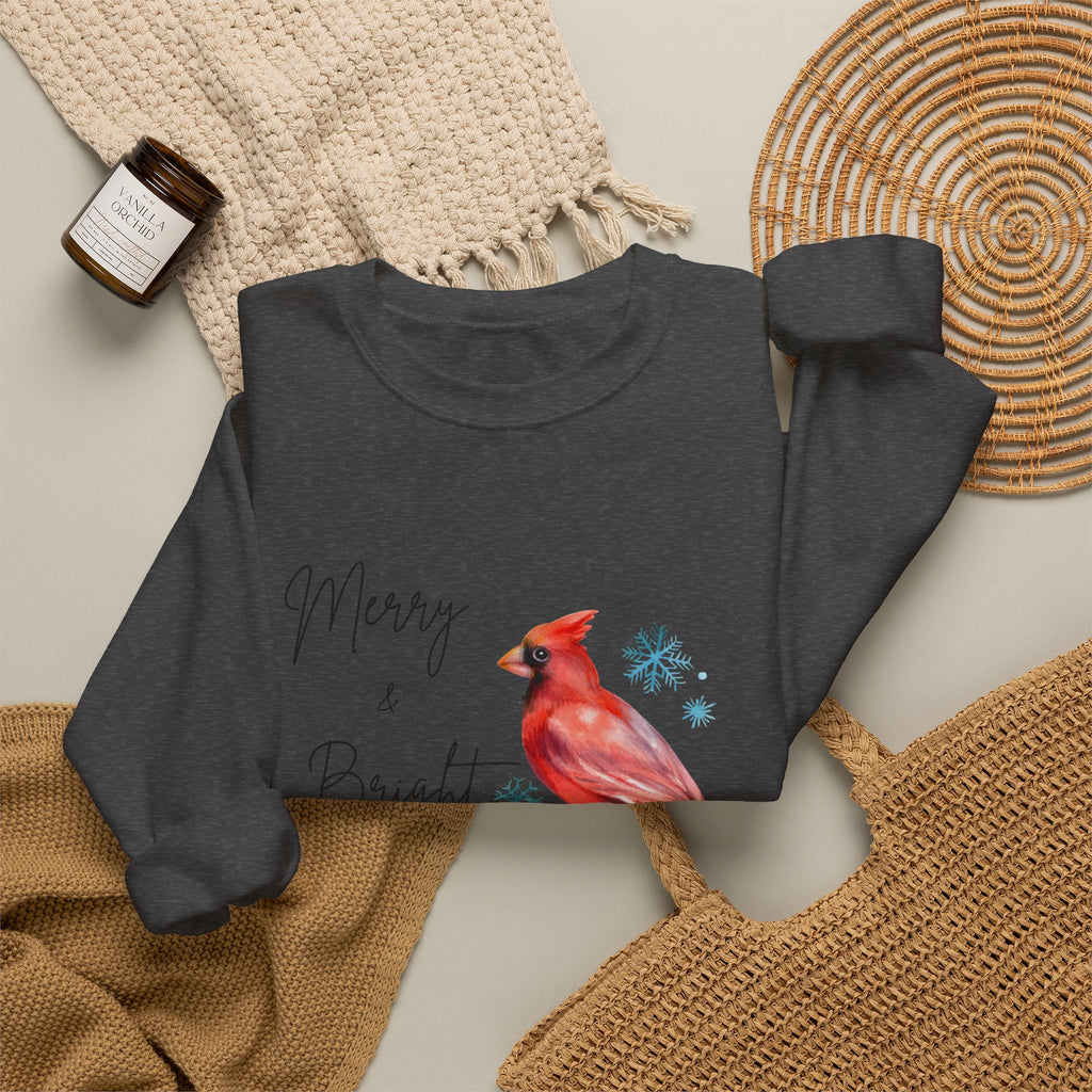 'Merry and Bright' Cardinal Sweatshirt Christmas Graphic Sweatshirt