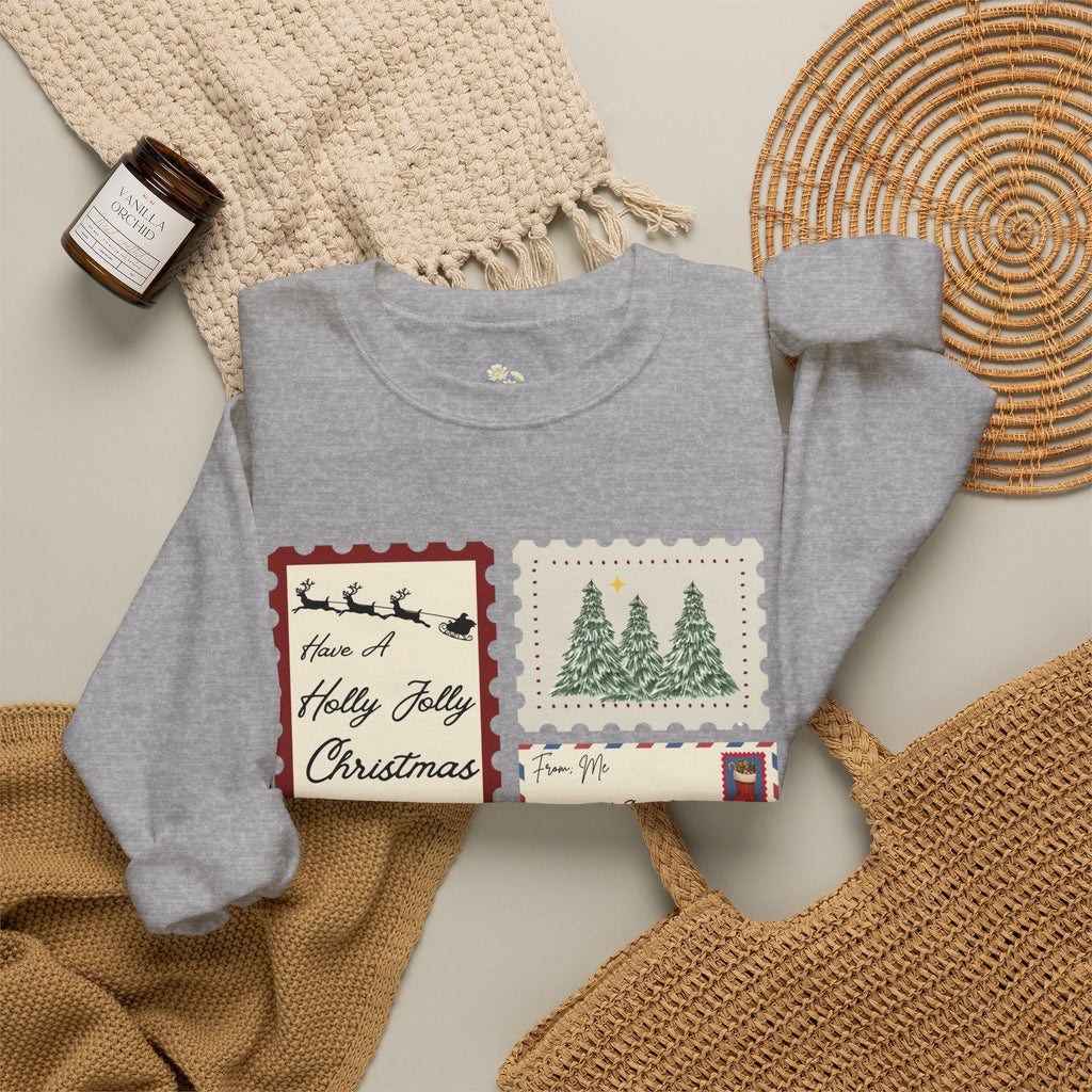 Holly Jolly Christmas Postcard Crewneck Sweatshirt