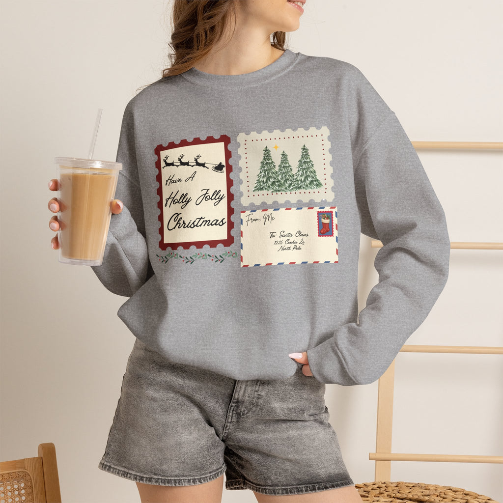 Holly Jolly Christmas Postcard Crewneck Sweatshirt