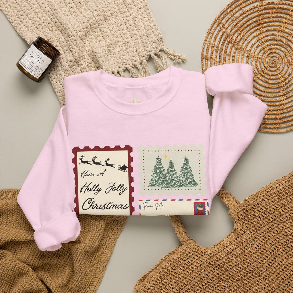 Holly Jolly Christmas Postcard Crewneck Sweatshirt