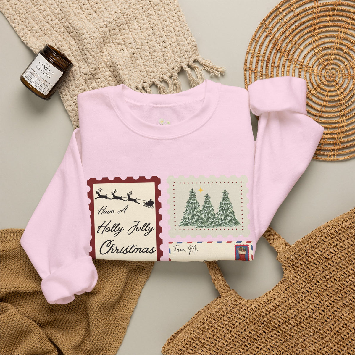 Holly Jolly Christmas Postcard Crewneck Sweatshirt
