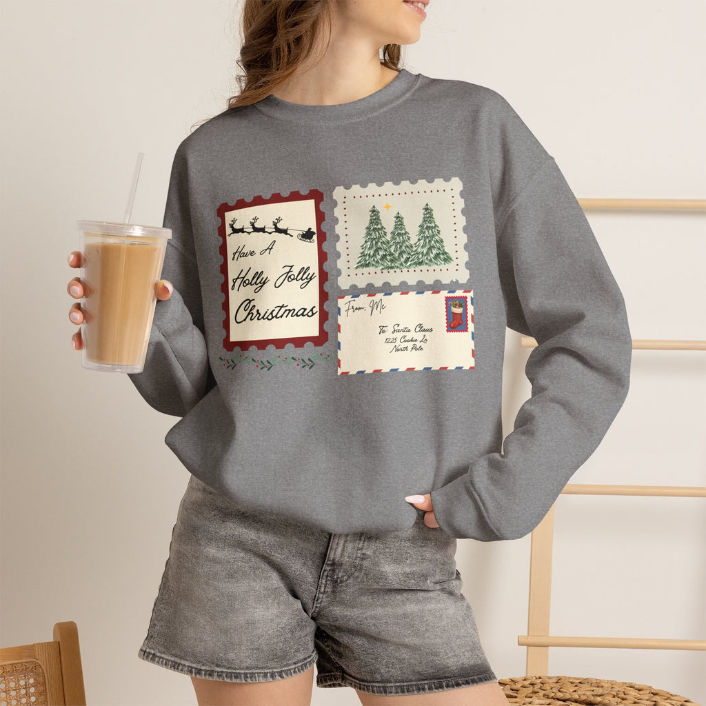 Holly Jolly Christmas Postcard Crewneck Sweatshirt