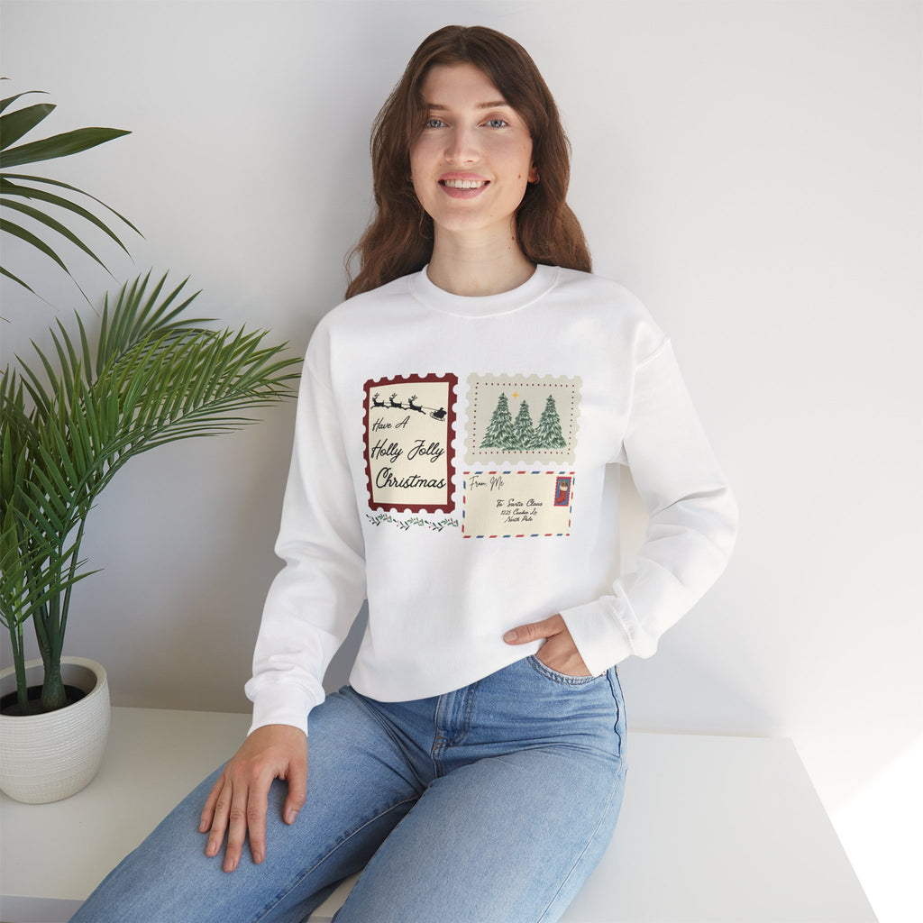 Holly Jolly Christmas Postcard Crewneck Sweatshirt