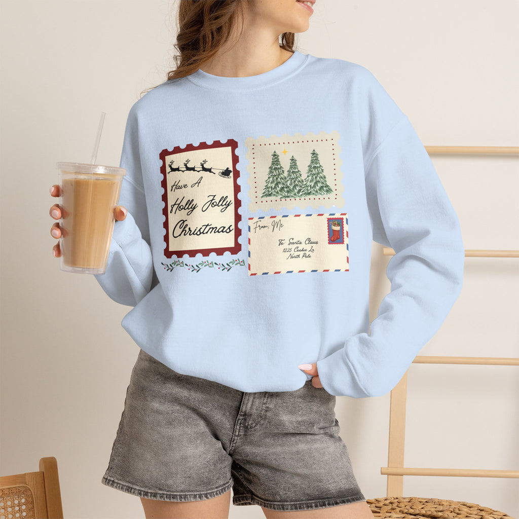 Holly Jolly Christmas Postcard Crewneck Sweatshirt