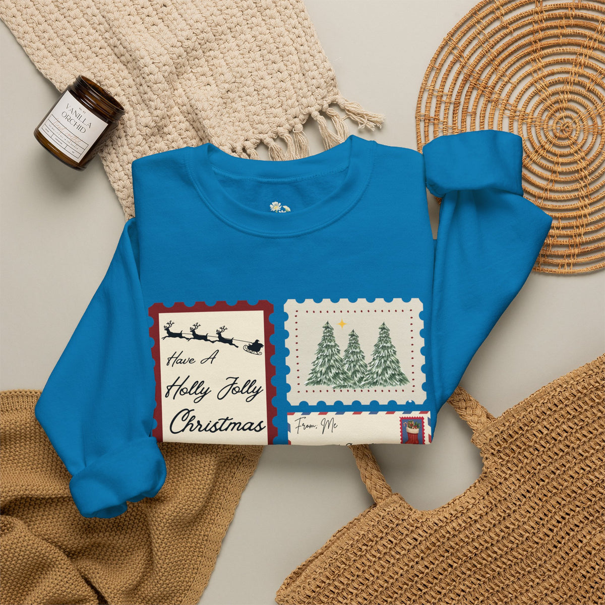 Holly Jolly Christmas Postcard Crewneck Sweatshirt