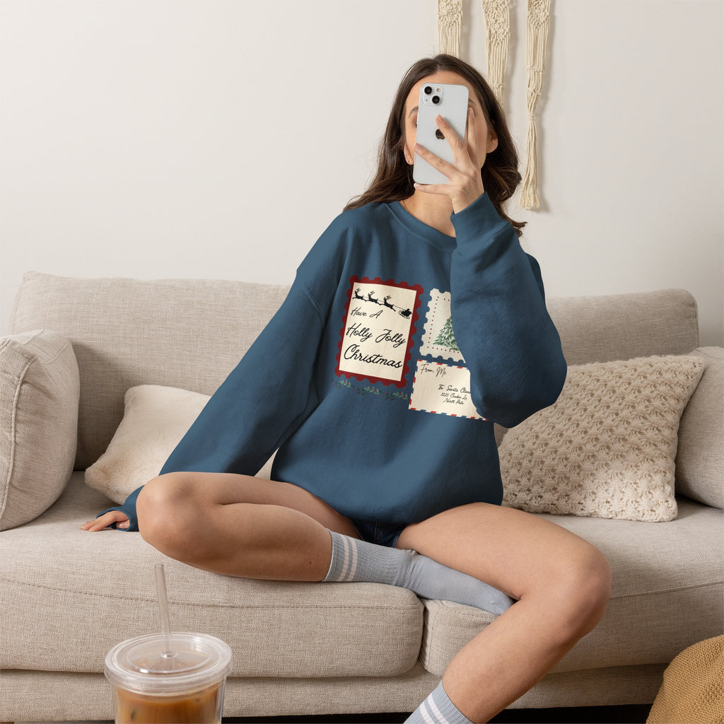 Holly Jolly Christmas Postcard Crewneck Sweatshirt