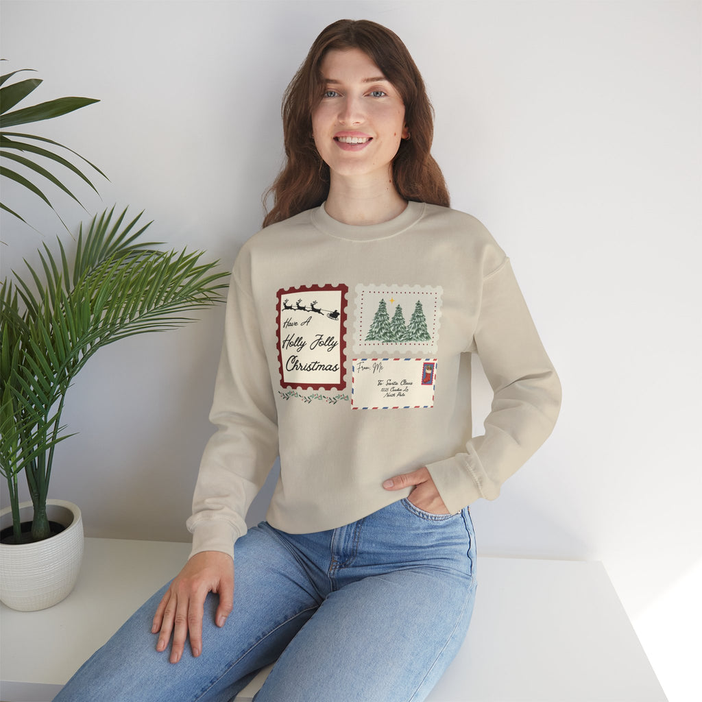 Holly Jolly Christmas Postcard Crewneck Sweatshirt