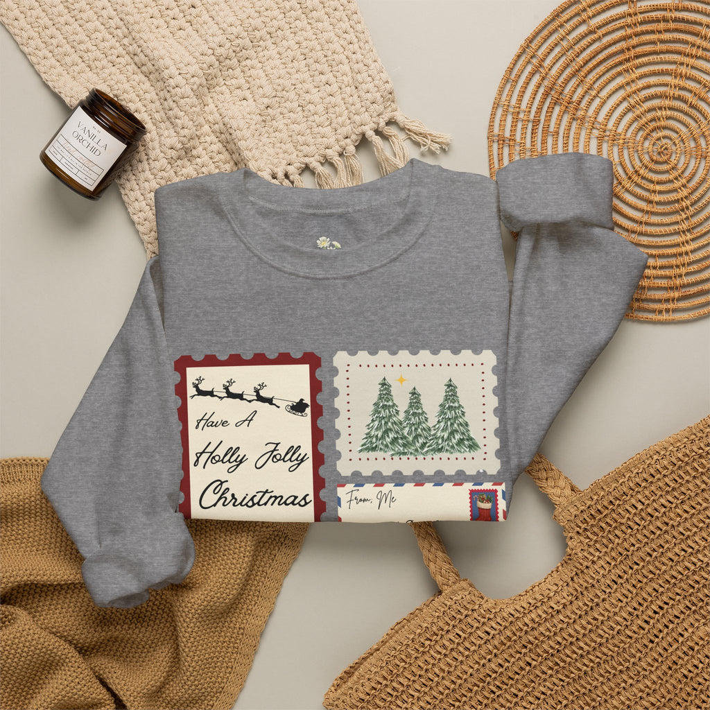Holly Jolly Christmas Postcard Crewneck Sweatshirt