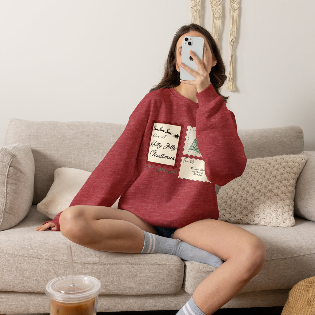 Holly Jolly Christmas Postcard Crewneck Sweatshirt