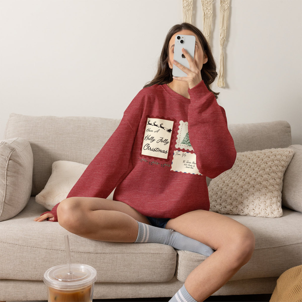 Holly Jolly Christmas Postcard Crewneck Sweatshirt