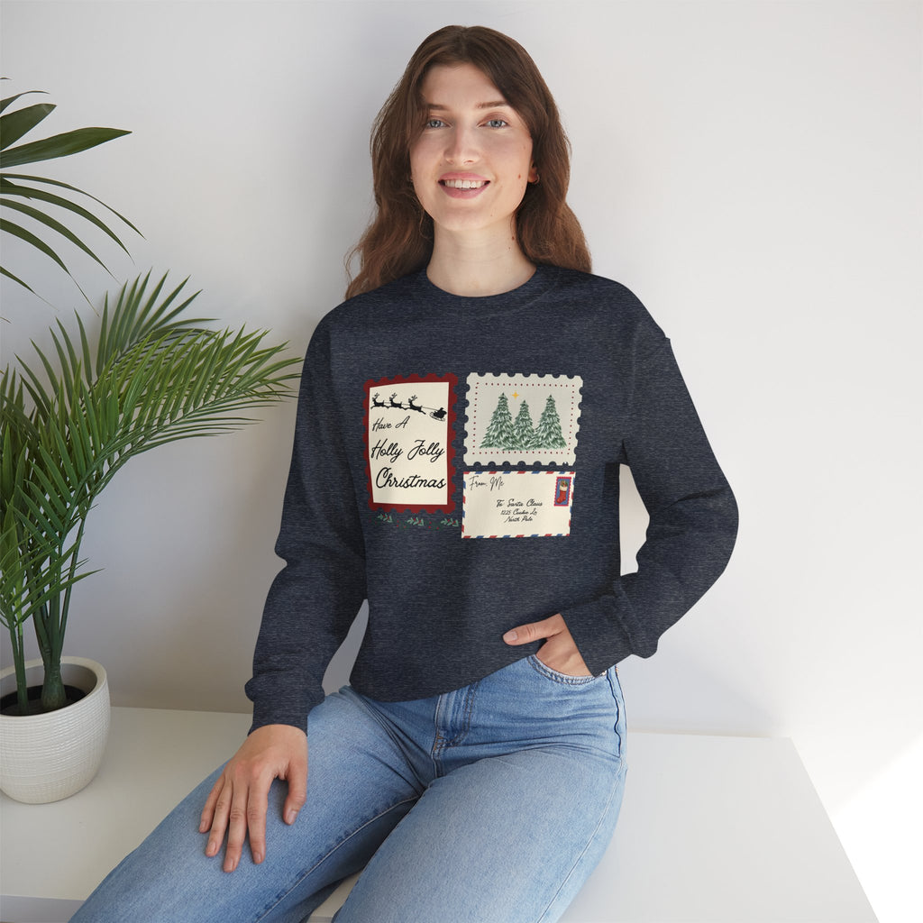 Holly Jolly Christmas Postcard Crewneck Sweatshirt