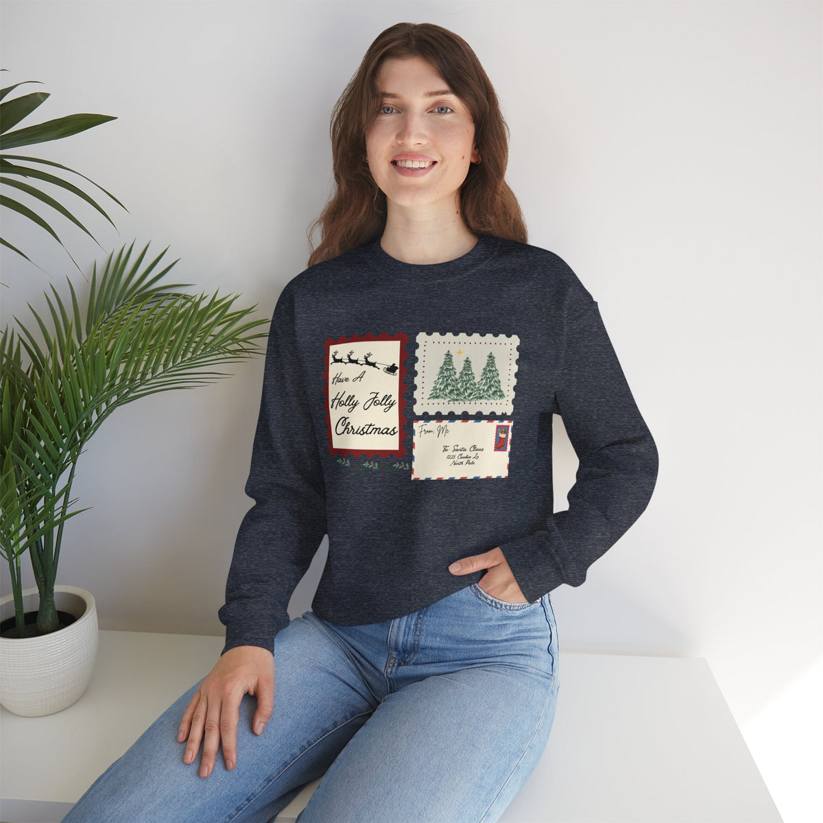 Holly Jolly Christmas Postcard Crewneck Sweatshirt