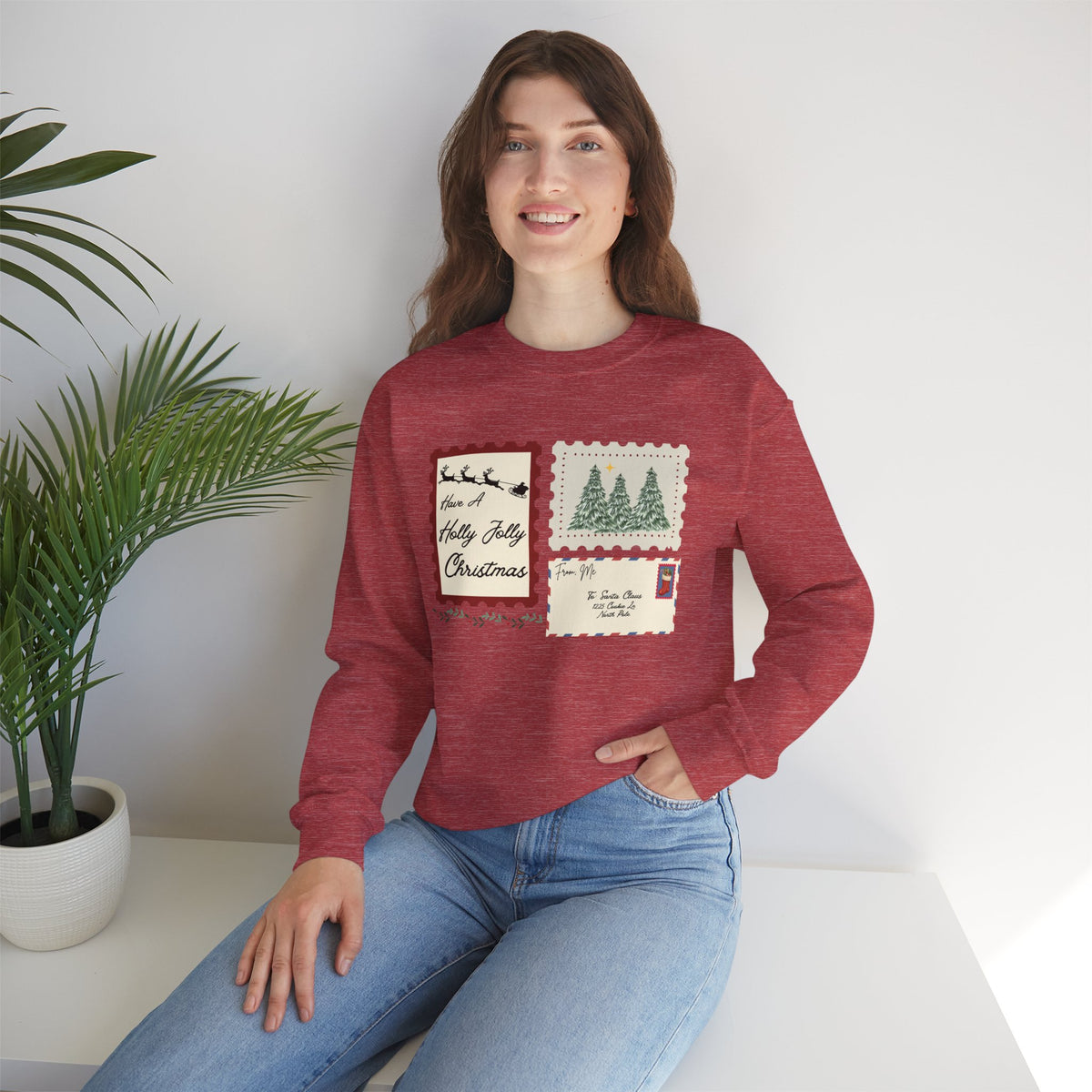 Holly Jolly Christmas Postcard Crewneck Sweatshirt