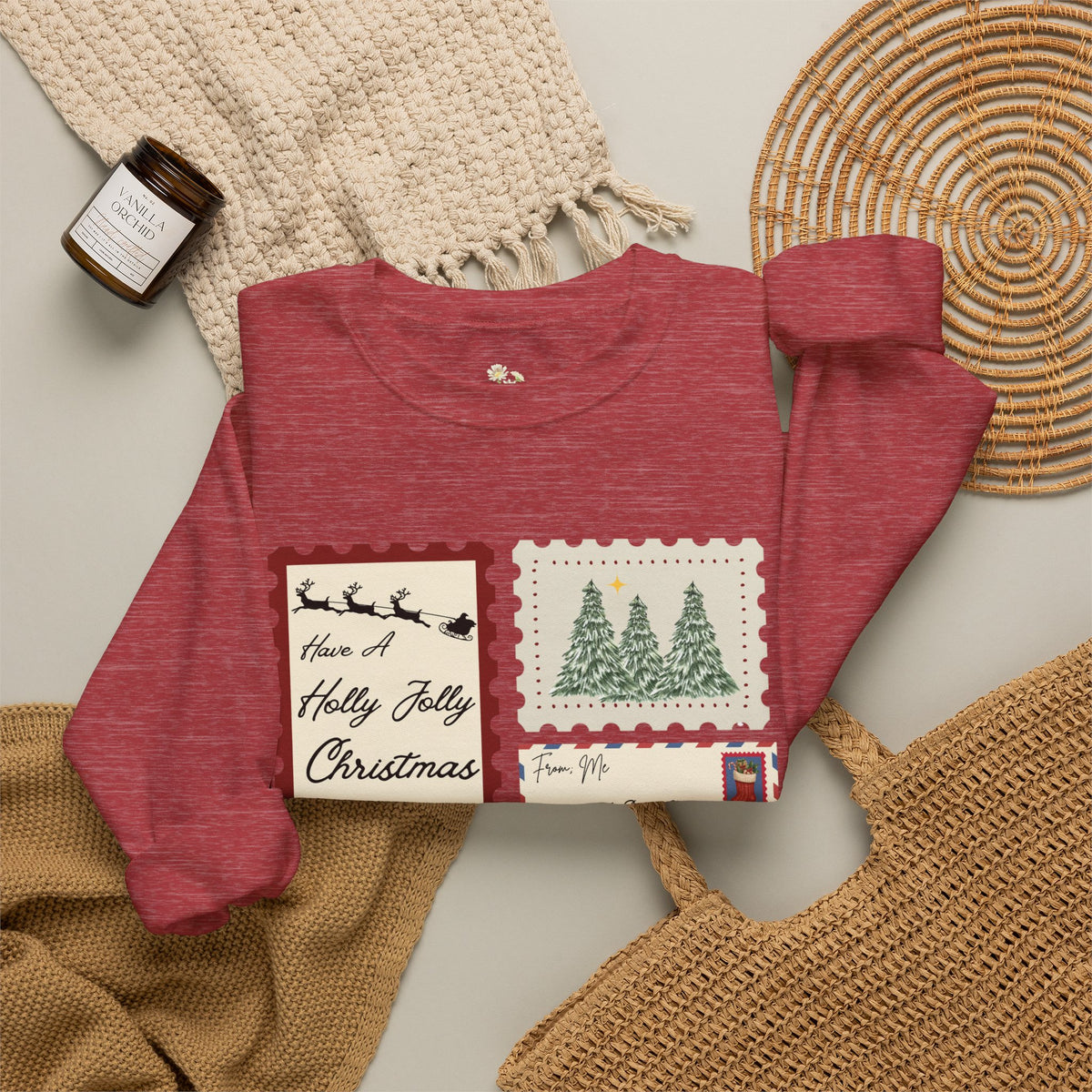 Holly Jolly Christmas Postcard Crewneck Sweatshirt
