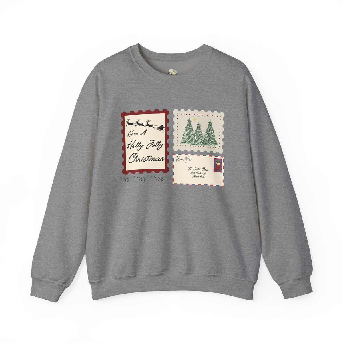 Holly Jolly Christmas Postcard Crewneck Sweatshirt