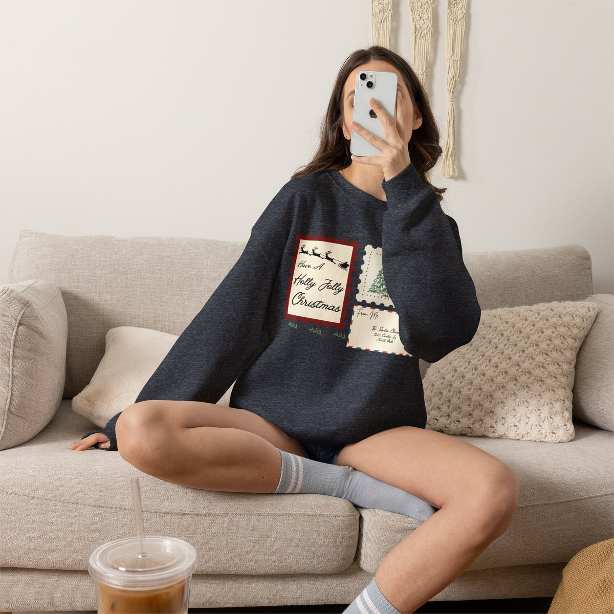 Holly Jolly Christmas Postcard Crewneck Sweatshirt
