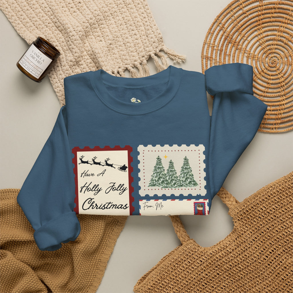 Holly Jolly Christmas Postcard Crewneck Sweatshirt