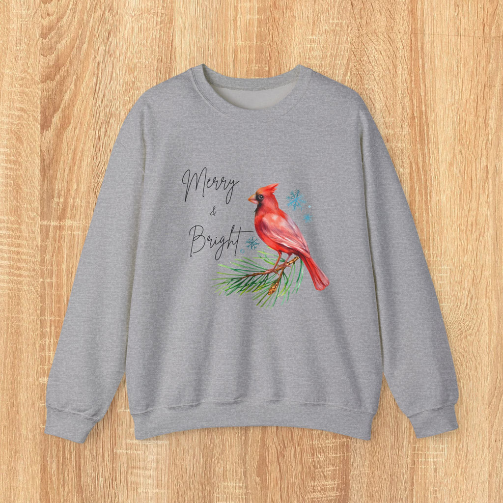 'Merry and Bright' Cardinal Sweatshirt Christmas Graphic Sweatshirt
