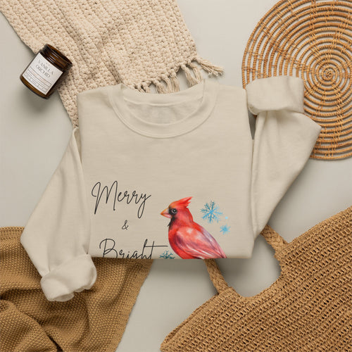 'Merry and Bright' Cardinal Sweatshirt Christmas Graphic Sweatshirt