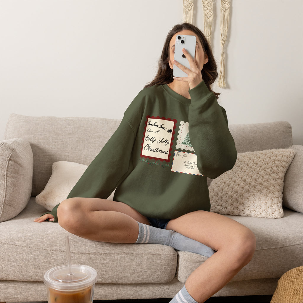 Holly Jolly Christmas Postcard Crewneck Sweatshirt