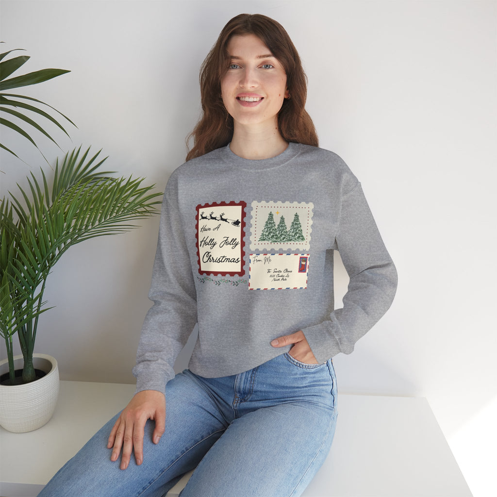 Holly Jolly Christmas Postcard Crewneck Sweatshirt