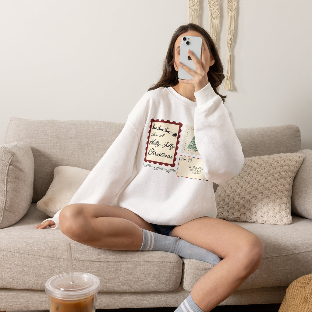 Holly Jolly Christmas Postcard Crewneck Sweatshirt